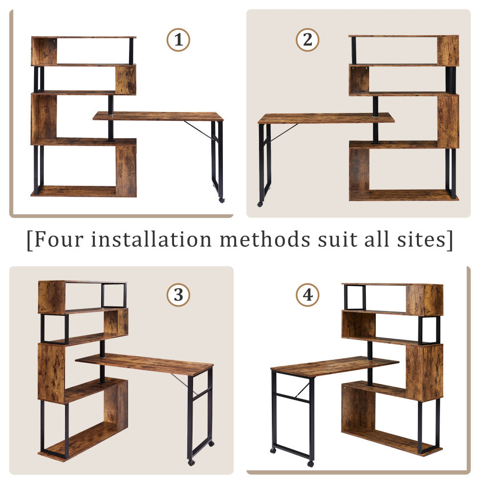 TATEUS Home Office Computer Desk L-Shaped Corner Table, Brown