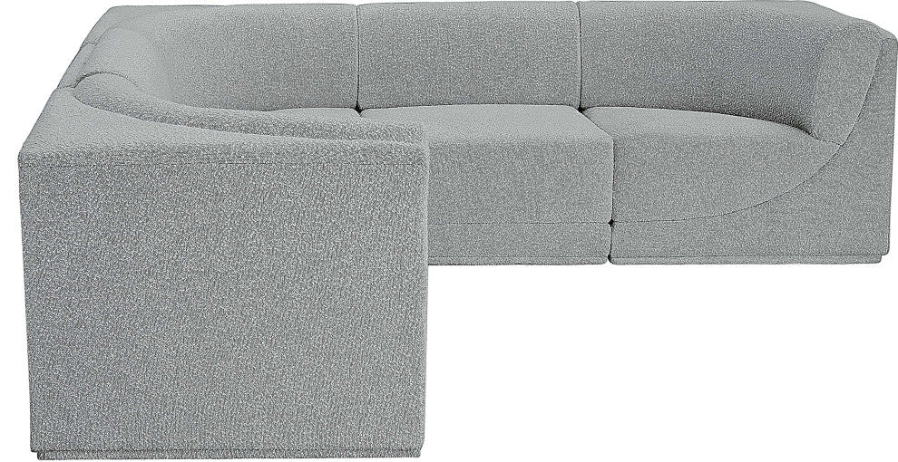 Ollie Black Boucle Fabric L-Shaped Modular Sectional, Grey, 5-Piece: 2 Armless Chair, 3 Corner Chair