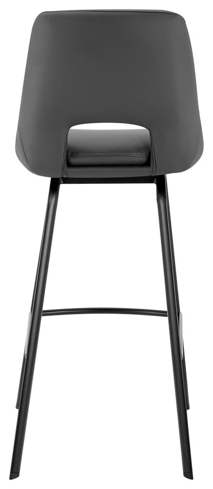 26" Elegant Gray Faux Leather and Black Metal Armless Swivel Counter Stool
