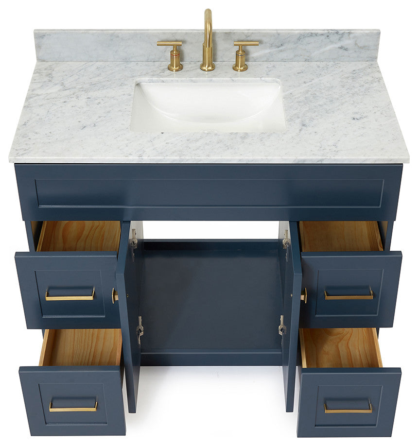Ariel Hamlet 43" Rectangle Sink Bath Vanity, 0.75" Carrara Marble