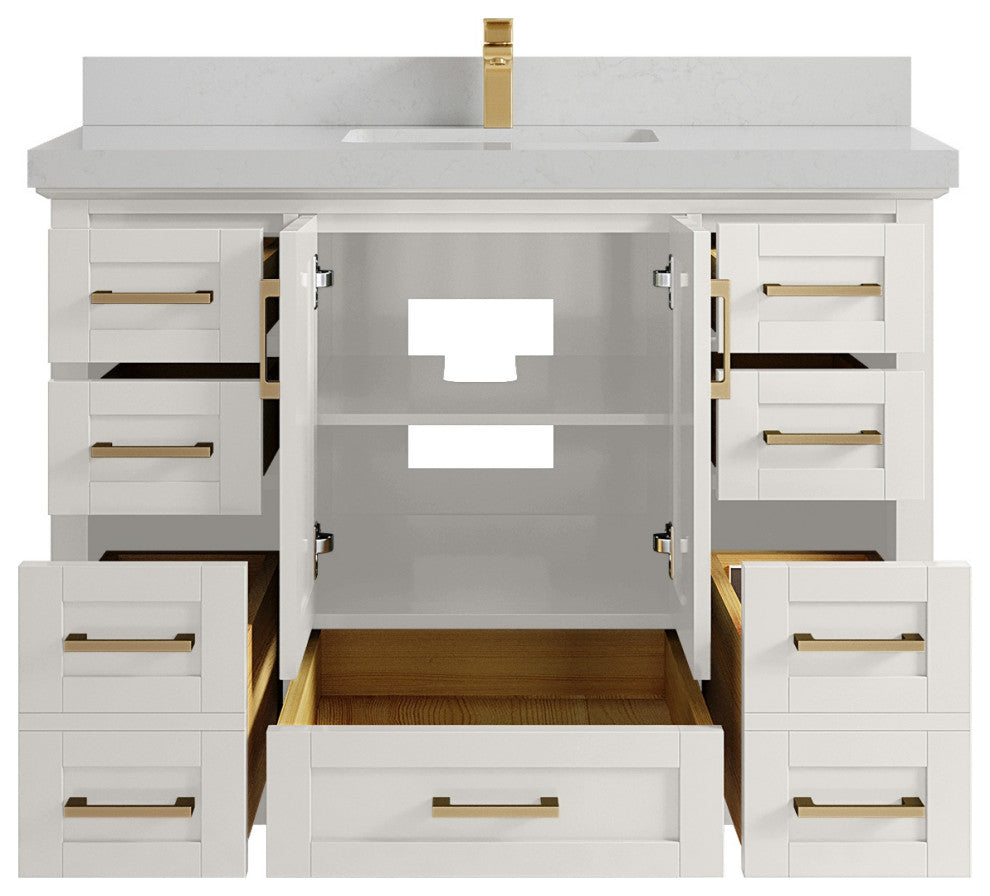 Boston 48" Single Sink Bath Vanity in Alabaster 2" Carrara Quartz