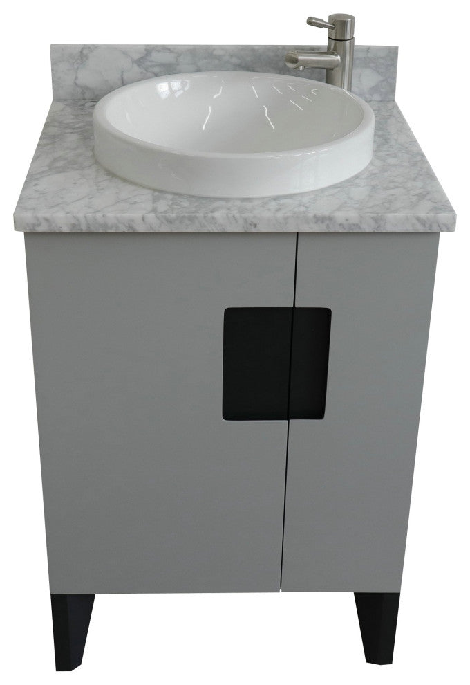 25" Single Sink Vanity, Light Gray Finish With White Carrara Marble