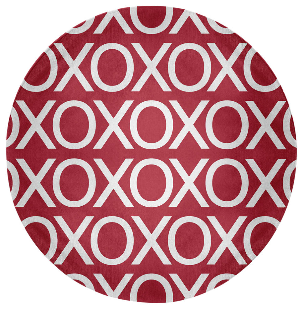 Hugs and Kisses Valentines Chenille Rug, Brick, 5' Round