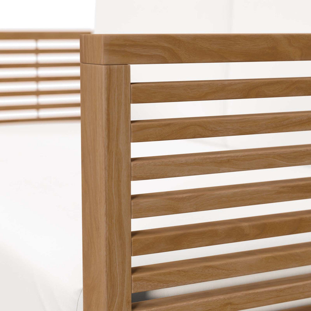 Lounge Loveseat Sofa, White Natural, Teak Wood, Modern, Outdoor Hospitality