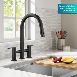 KRAUS Oletto 2-Function Pulldown 3-Hole Bridge Kitchen Faucet, Matte Black