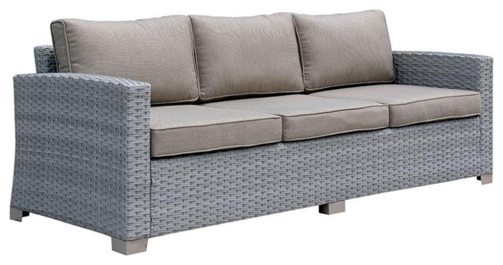 Afuera Living Contemporary Rattan Wicker Patio Sofa in Gray