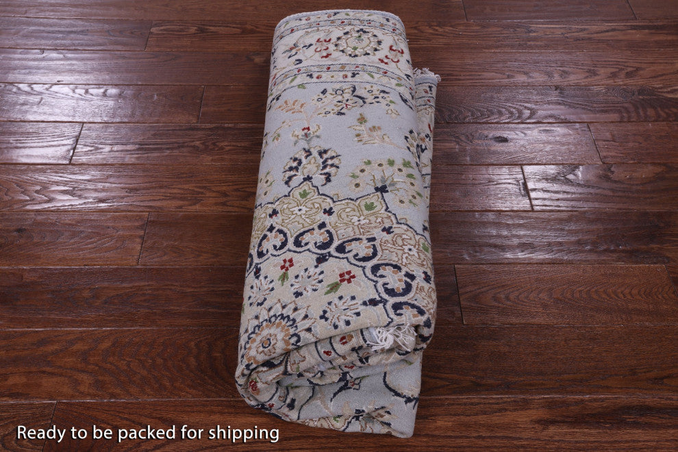 6' Round Persian Nain Wool & Silk Handmade Rug - Q14746