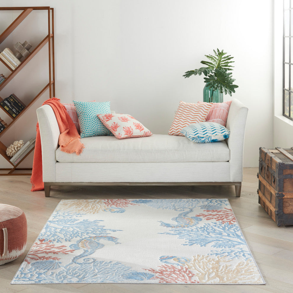 Nourison Pompeii 5'3" x 7'3" Ivory/Multi Nature-inspired Indoor Rug