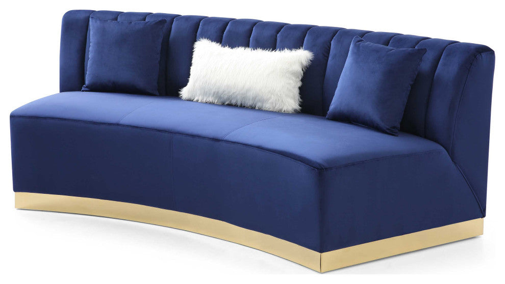 Brentwood 89 in. W Armless Velvet Curved Sofa, Blue