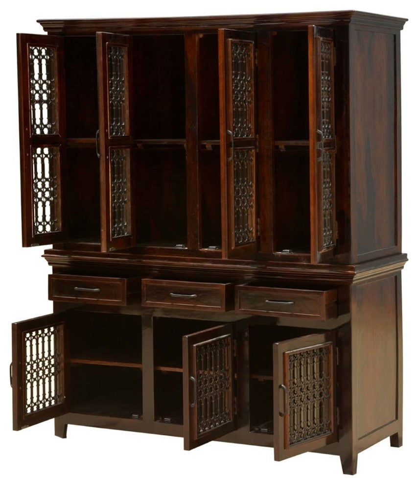 Harold Traditional Rustic Solid Wood Iron Grill Dining Room Hutch