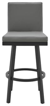 Armen Living Rochester 30" Faux Leather Swivel Bar Stool in Gray/Black