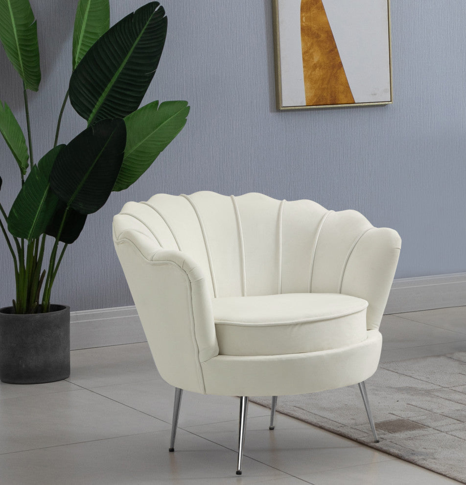 Gardenia  Velvet Upholstered Chair, Cream