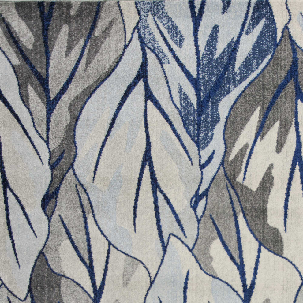 HomeRoots 5'x8' Grey Navy Machine Woven Tropical Indoor Area Rug