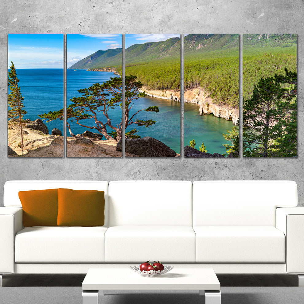 "Lake Baikal On Summer Day" Landscape Wall Art Canvas Print, 5 Panels, 60"x28"