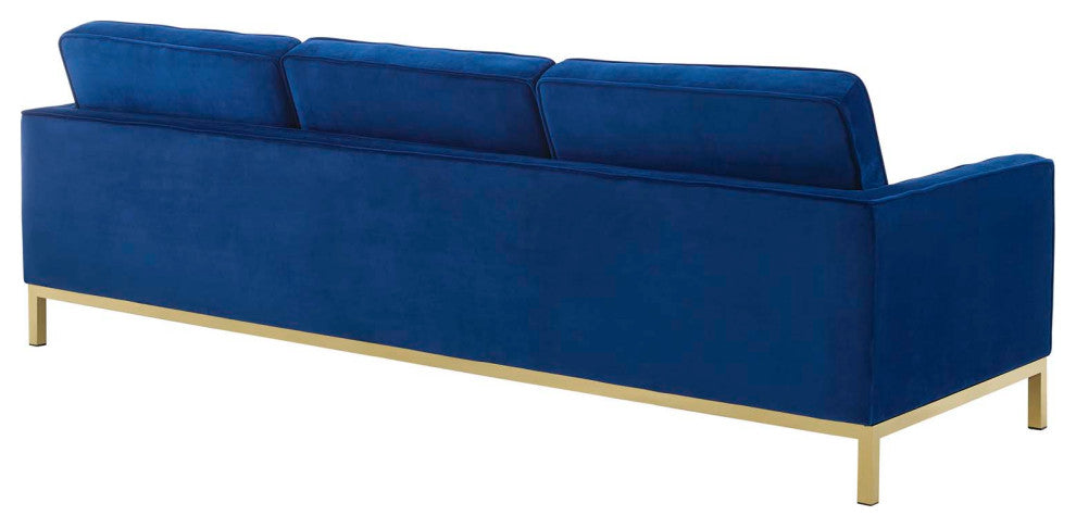 Armchair and Loveseat Sofa Set, Velvet, Gold Blue Navy, Modern, Lounge