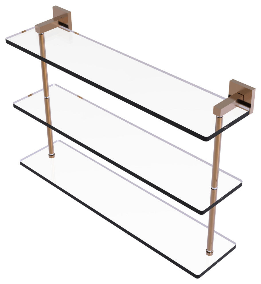 Montero 22" Triple Tiered Glass Shelf, Brushed Bronze