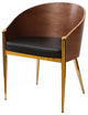 28" Modern Walnut Black and Gold Stylish Faux Leather Accent Chair
