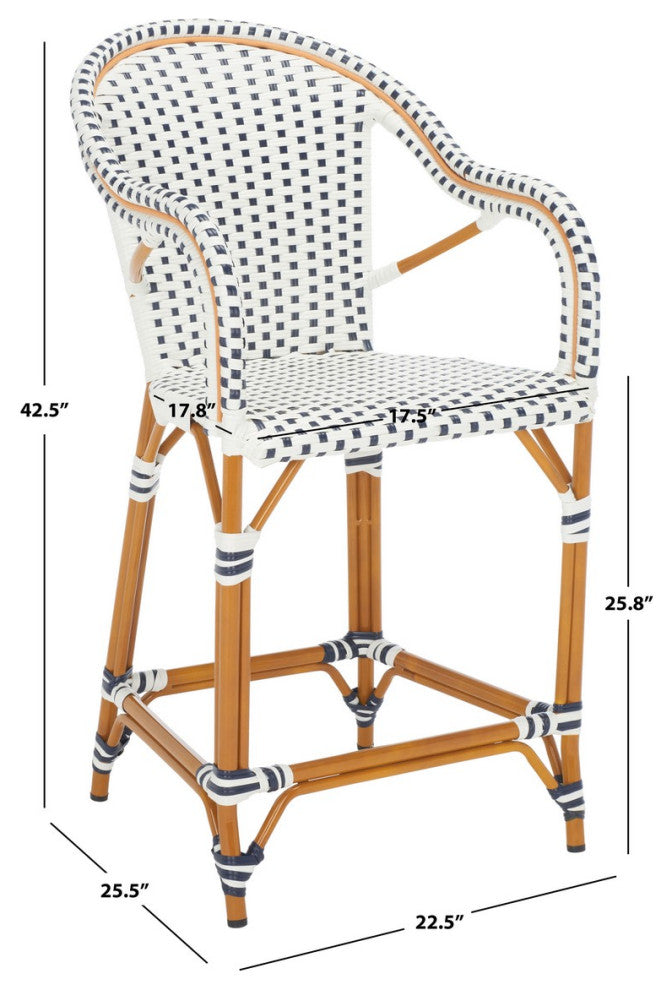 Safavieh California Counter Stool W Arm, White / Navy