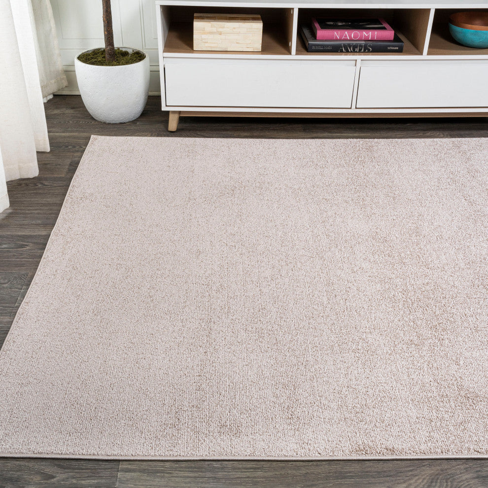 Haze Solid Low-Pile Runner Rug, Beige, 3 X 5
