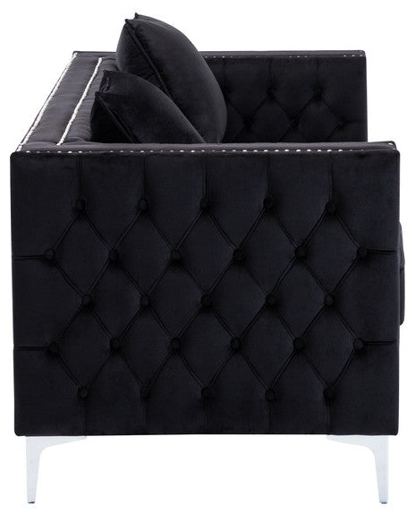 Lorreto Black Velvet Fabric Sofa Loveseat Living Room Set