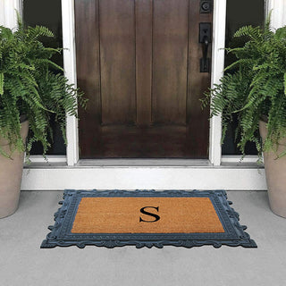 Carson Black/Beige Rubber And Coir 24"x36", Monogrammed Doormat, S
