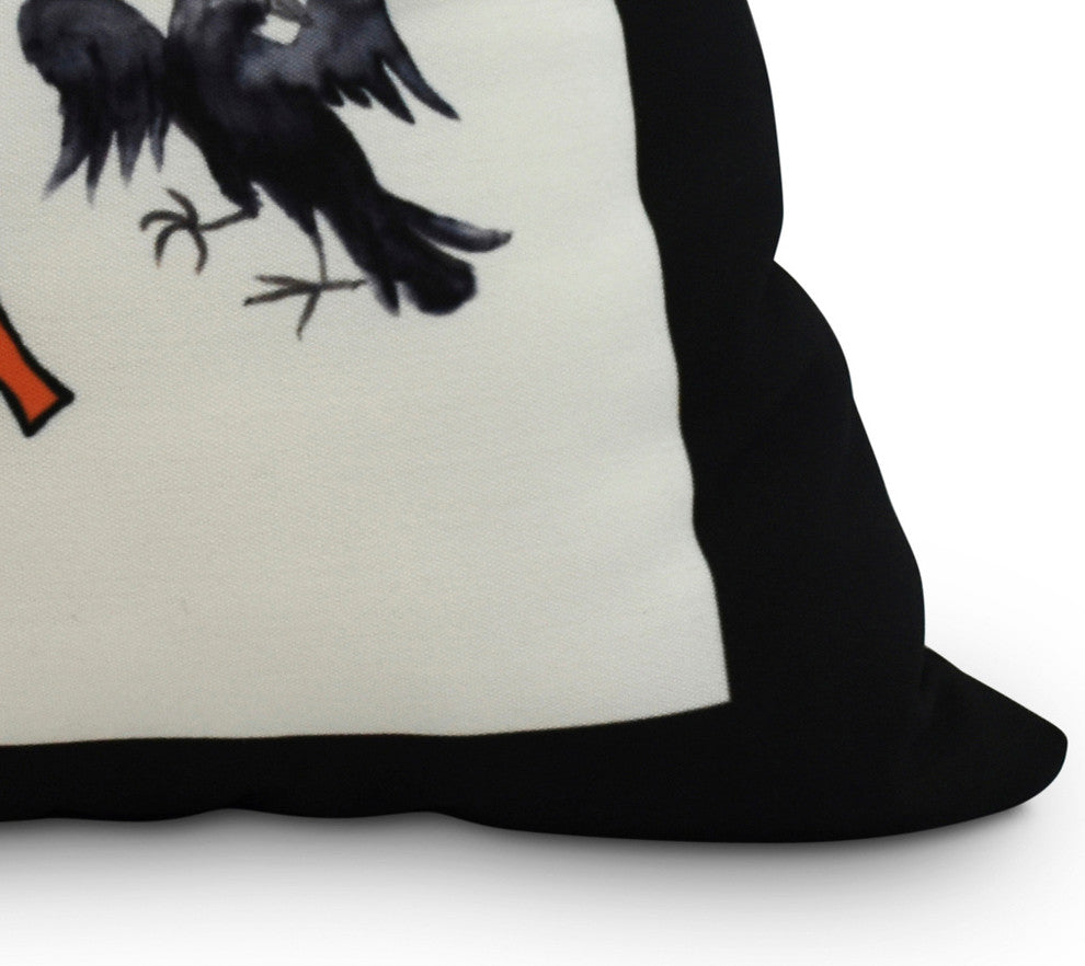 Fly Away Witch 16" Cream Halloween Print Decorative Throw Pillow