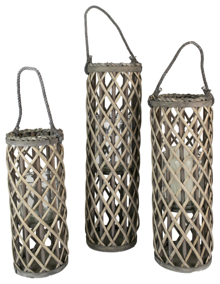 Gray Willow Lanterns Recycled Glass Candle Holder Lattice Design, 3-Piece Set