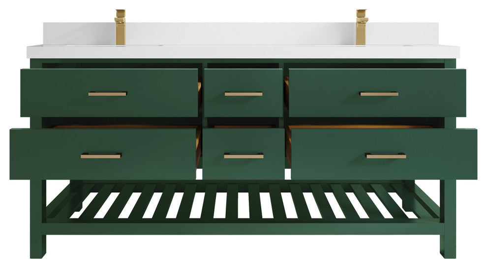 Parker 72 Double Sink Bath Vanity in Lafayette Green  2" White Quartz