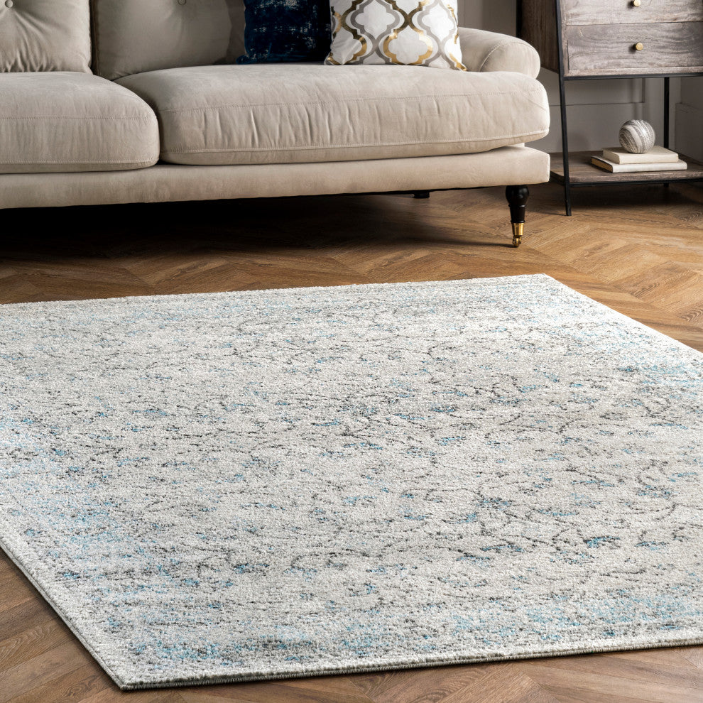 Nuloom Mist Floral Vintage Rug, Aqua 8'