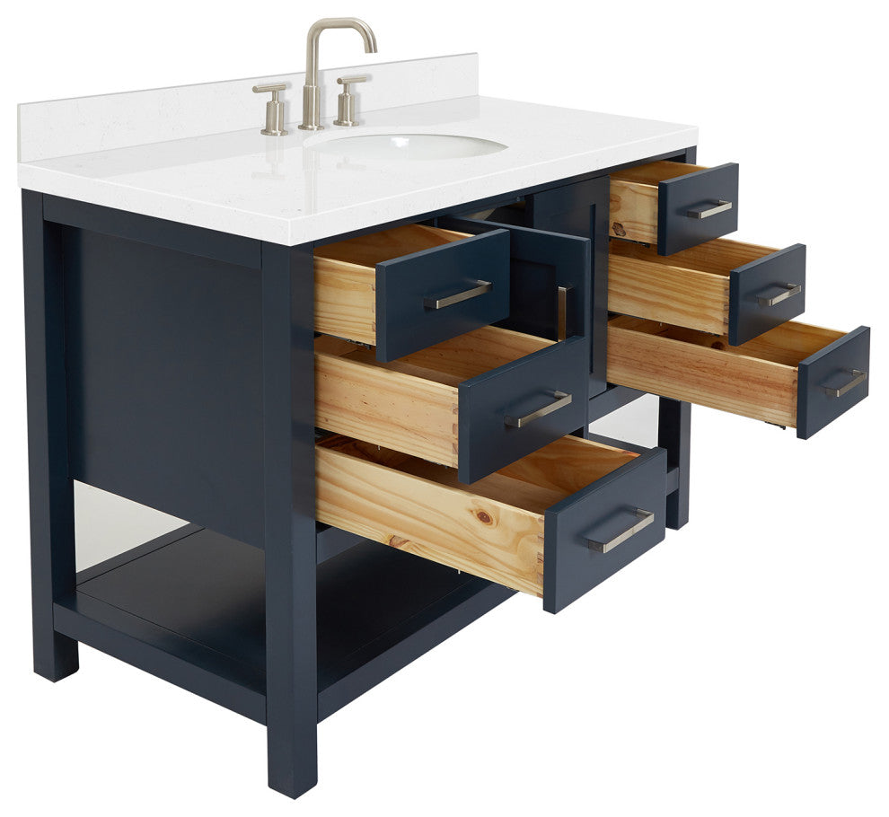 Ariel Magnolia 36"  Single Oval Sink Vanity, Carrara Quartz, Midnight Blue