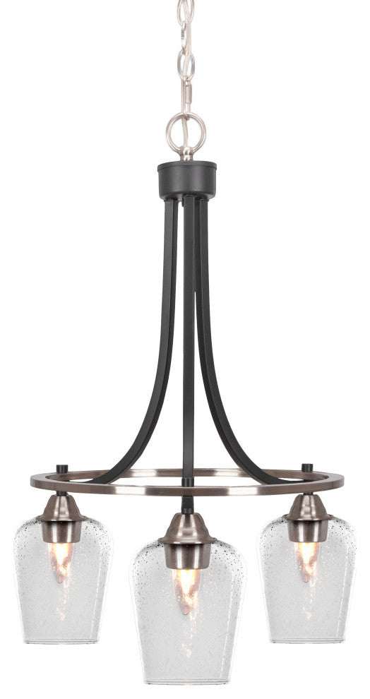 Paramount 3-Light Chandelier, Matte Black & Brushed Nickel, 5" Clear Bubble