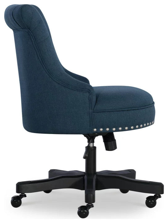 Classic Office Chair, Swivel Design & Diamond Button Tufted Back, Azure Blue