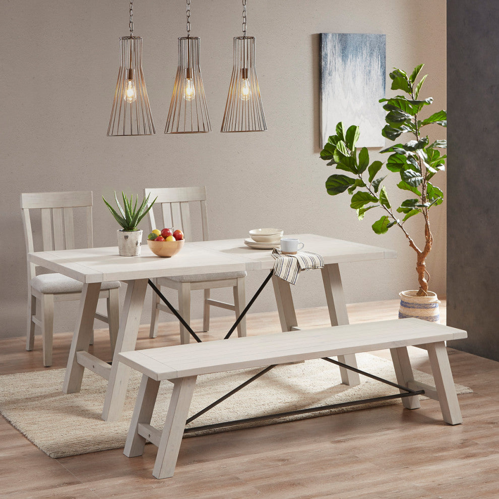 INK+IVY Sonoma Dining Bench, Natural, Reclaimed White, 4-Piece Dining Set