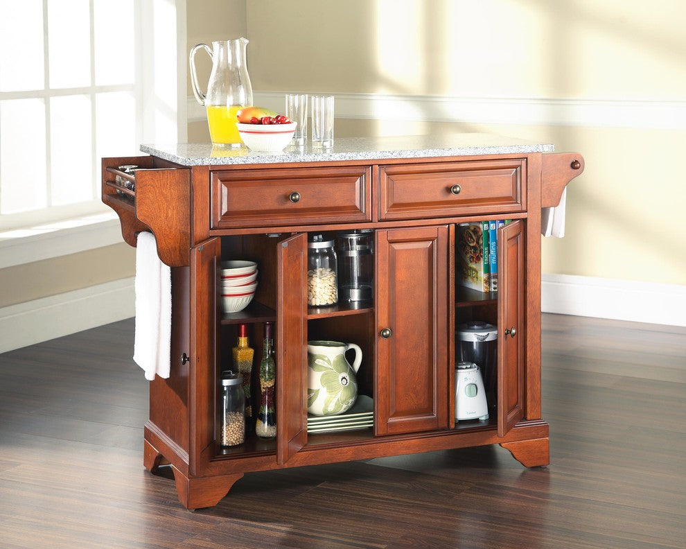 Crosley Furniture LaFayette Wood Kitchen Island in Cherry & Gray