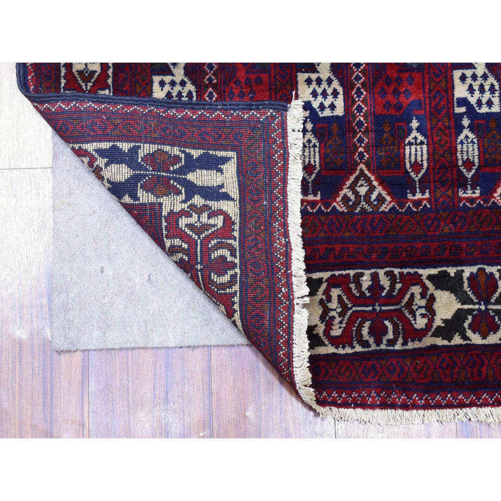 Red Afghan Khamyab Soft and Velvety Wool Hand Knotted Wide Runner Rug, 3'x12'5"
