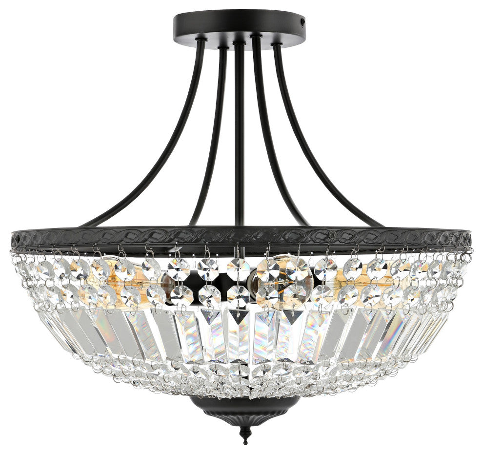 5-Light Crystal Semi Flush Mount, Black