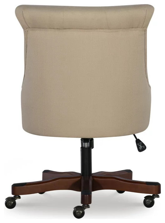 Classic Office Chair, Swivel Design & Diamond Button Tufted Back, Beige Rice