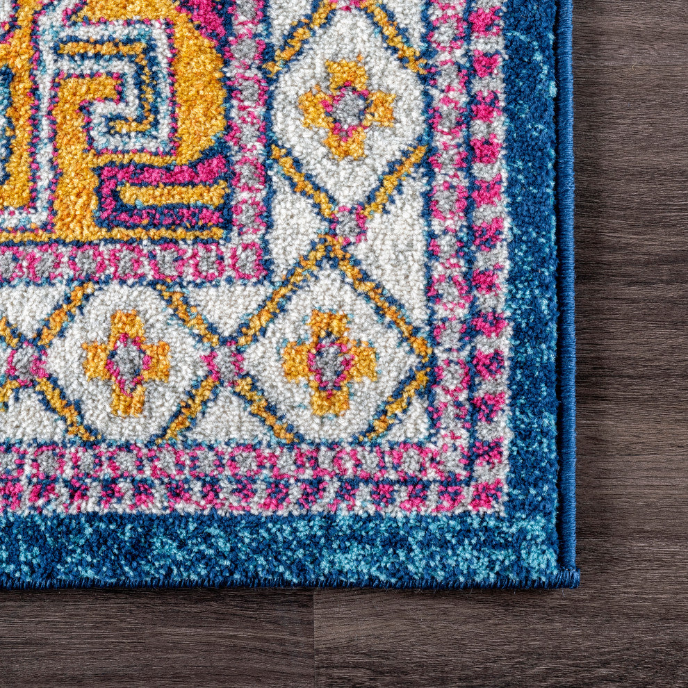 Nuloom Tecumseh Tribal Tale Triptych Area Rug, Navy 5'Square