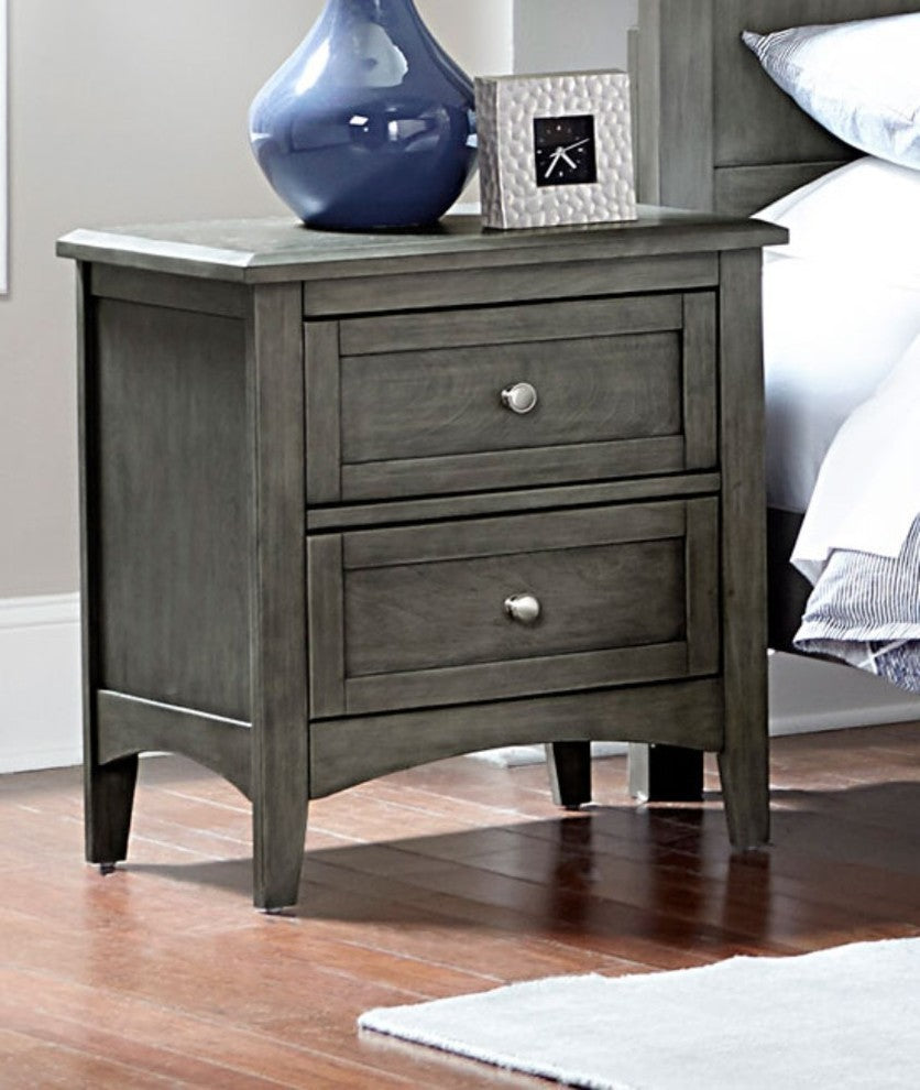 2 Drawers Wooden Night Stand With Flared Legs Gray