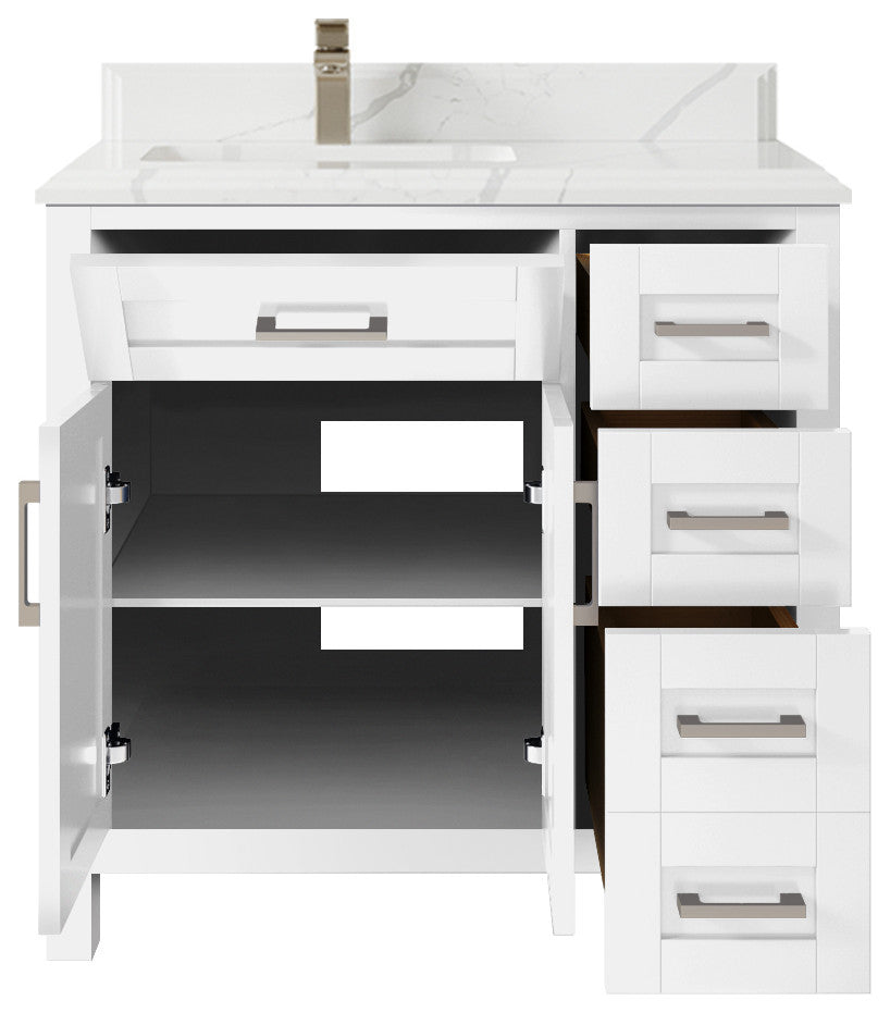 Cambridge 36 Left Offset Bath Vanity in White 1.5" Calacatta Laza