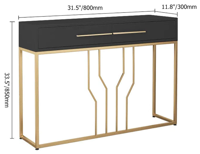 Narrow Console Table with Drawers Wood Top in Black