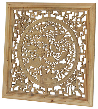 Chinese Square Flower Fishes Wooden Wall Plaque Panel Hcs4287