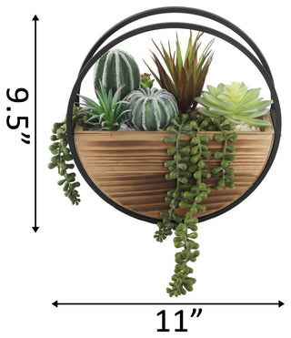 11" Round Wood + Metal Wall Succ mix