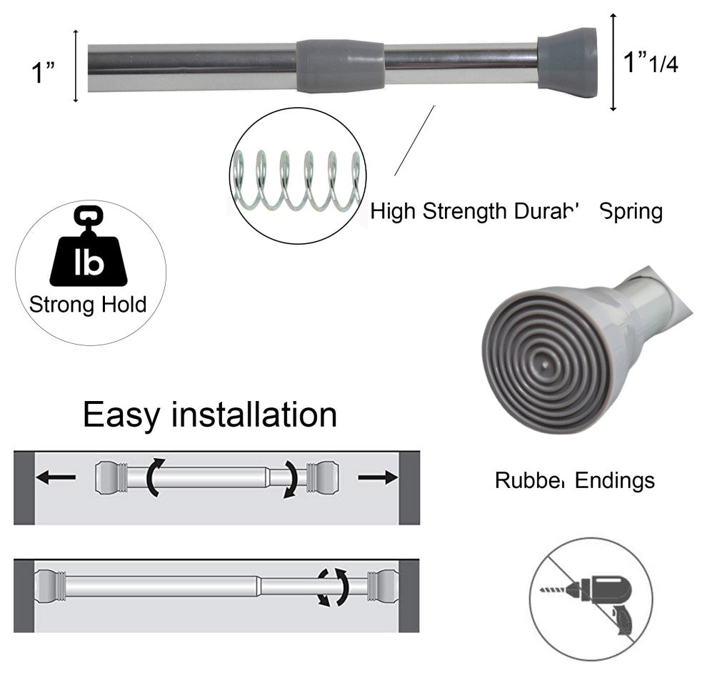 Tension Adjustable Shower Curtain Rod 28-47 Inches, Silver