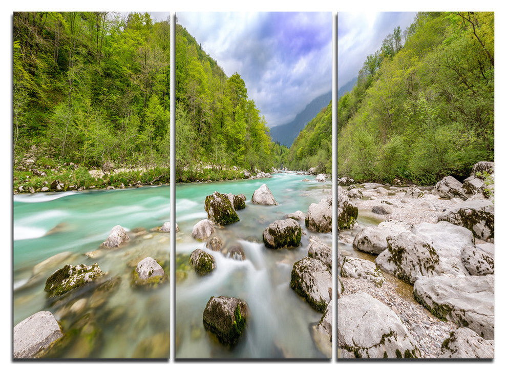 "Slovenia Waterfall Panorama" Metal Wall Art, 3 Panels, 36"x28"