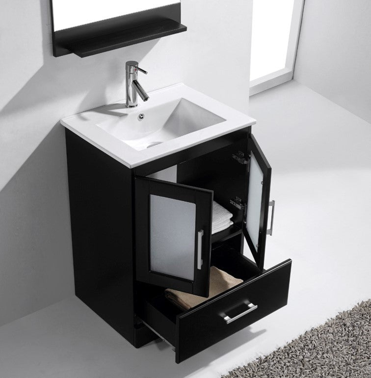 Zola 24" Single Bathroom Vanity Set, Espresso, White Ceramic Countertop