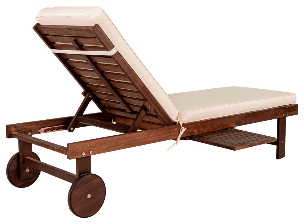 Seabrook 69"x24" Outdoor Acacia Lounger With Cushion, 5-Position, Dark Brown