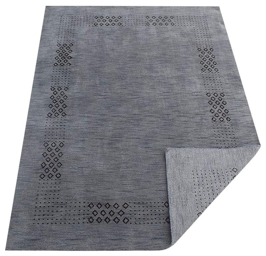 HAND KNOTTED LOOM WOOL ECO - FRIENDLY AREA RUGS  - Light Blue,Contemporary