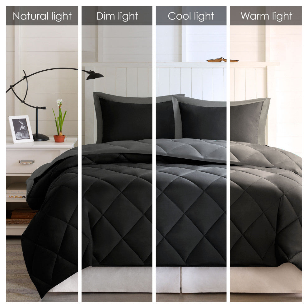 Madison Park Microfiber Solid Comforter Mini Set, Black/Gray, Twin/Twin Xl