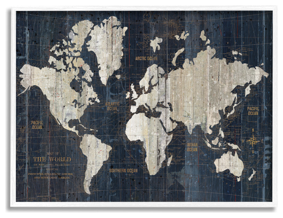 Distressed Antique World Map Rustic Aesthetic, 14 x 11